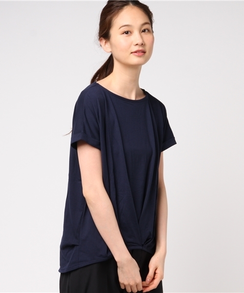 Honeys（ハニーズ）の「裾タックプルオーバー（Tシャツ/カットソー・レディース・ブラック/ホワイト×ネイビー/オフホワイト/ネイビー/ピンク/グリーン・L/M/LL）」の6枚目の写真