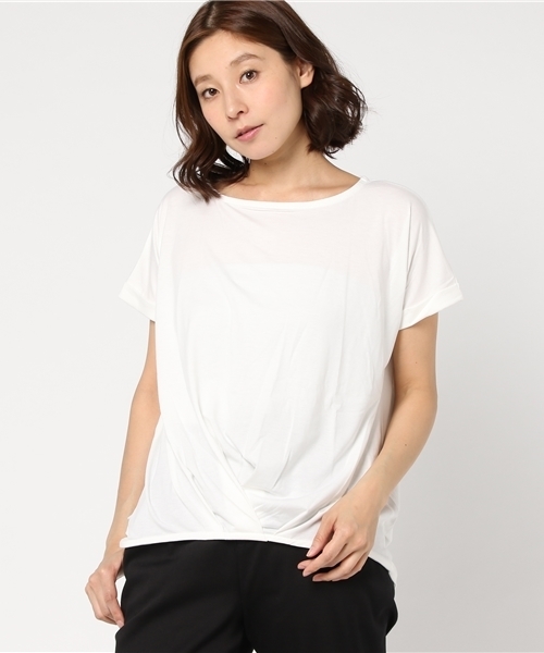 Honeys（ハニーズ）の「裾タックプルオーバー（Tシャツ/カットソー・レディース・ブラック/ホワイト×ネイビー/オフホワイト/ネイビー/ピンク/グリーン・L/M/LL）」の2枚目の写真