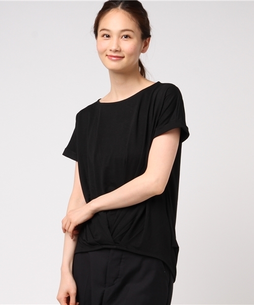 Honeys（ハニーズ）の「裾タックプルオーバー（Tシャツ/カットソー・レディース・ブラック/ホワイト×ネイビー/オフホワイト/ネイビー/ピンク/グリーン・L/M/LL）」の4枚目の写真