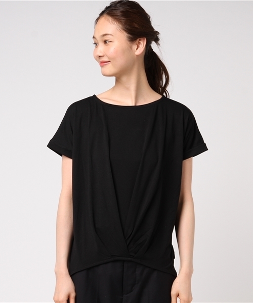 Honeys（ハニーズ）の「裾タックプルオーバー（Tシャツ/カットソー・レディース・ブラック/ホワイト×ネイビー/オフホワイト/ネイビー/ピンク/グリーン・L/M/LL）」の7枚目の写真