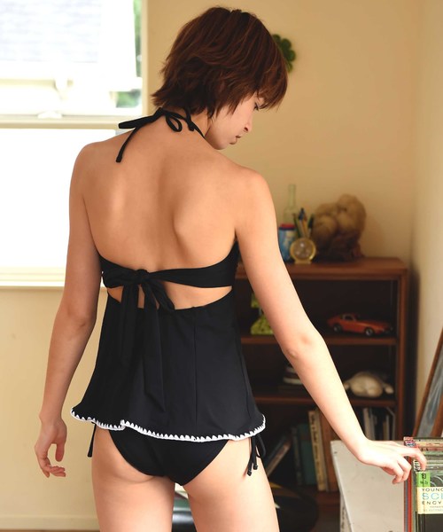 SUNBABIES(サンベイビーズ)の「フロントツイストタンキニ(水着・レディース・ブラック/ピンク系その他・S/M/L)」の14枚目の写真