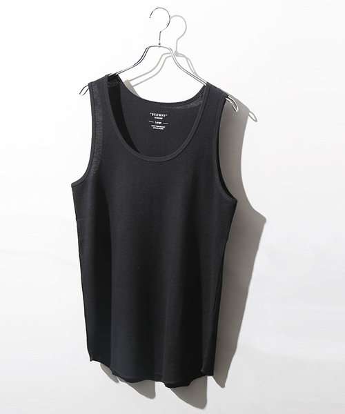 WEGO（ウィゴー）の「WEGO/カラーロングワッフルタンクトップ（タンクトップ・メンズ・オレンジ系その他/ターコイズブルー/ホワイト/イエロー系その他/オレンジ/ロイヤルブルー/ライトイエロー/ブラック/杢グレー/ホワイト系その他5・SMALL/LARGE/MEDIUM）」の4枚目の写真