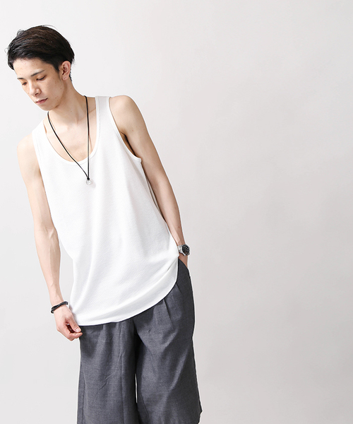 WEGO（ウィゴー）の「WEGO/カラーロングワッフルタンクトップ（タンクトップ・メンズ・オレンジ系その他/ターコイズブルー/ホワイト/イエロー系その他/オレンジ/ロイヤルブルー/ライトイエロー/ブラック/杢グレー/ホワイト系その他5・SMALL/LARGE/MEDIUM）」の12枚目の写真