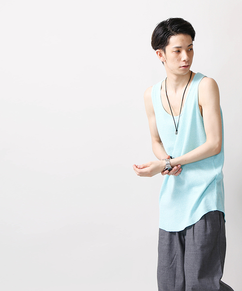 WEGO（ウィゴー）の「WEGO/カラーロングワッフルタンクトップ（タンクトップ・メンズ・オレンジ系その他/ターコイズブルー/ホワイト/イエロー系その他/オレンジ/ロイヤルブルー/ライトイエロー/ブラック/杢グレー/ホワイト系その他5・SMALL/LARGE/MEDIUM）」の18枚目の写真