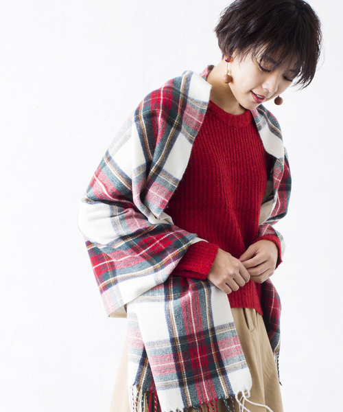 WEGO（ウィゴー）の「WEGO/カシミヤタッチチェックストール（ストール/ショール・レディース・オフホワイト/ネイビー/ピンク/ブラック/レッド/オレンジ/グレー/グリーン/ライトピンク/ワイン・FREE）」の2枚目の写真