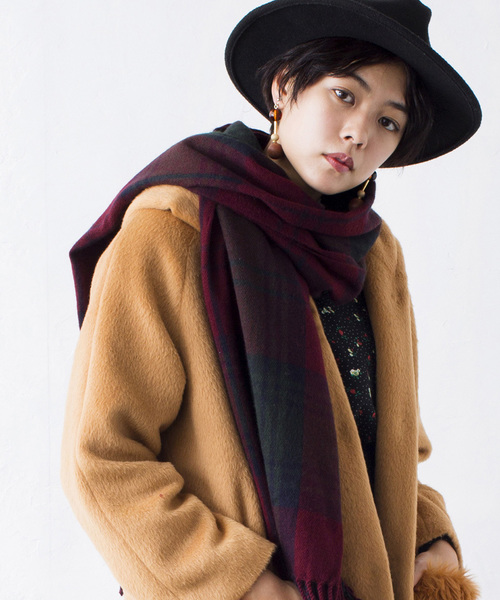 WEGO（ウィゴー）の「WEGO/カシミヤタッチチェックストール（ストール/ショール・レディース・オフホワイト/ネイビー/ピンク/ブラック/レッド/オレンジ/グレー/グリーン/ライトピンク/ワイン・FREE）」の9枚目の写真