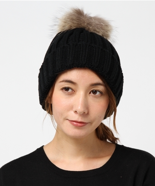 FREE'S MART（フリーズマート）の「ジャンボポンポンニットワッチ（ニットキャップ/ビーニー・レディース・ブラック/ベージュ/ボルドー・ﾌﾘ-）」の8枚目の写真