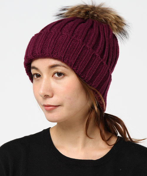 FREE'S MART（フリーズマート）の「ジャンボポンポンニットワッチ（ニットキャップ/ビーニー・レディース・ブラック/ベージュ/ボルドー・ﾌﾘ-）」の9枚目の写真