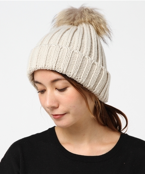 FREE'S MART（フリーズマート）の「ジャンボポンポンニットワッチ（ニットキャップ/ビーニー・レディース・ブラック/ベージュ/ボルドー・ﾌﾘ-）」の10枚目の写真