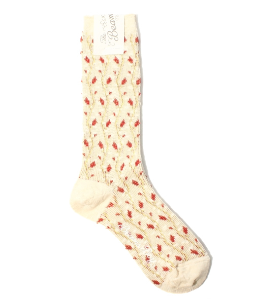 BEAMS BOY(ビームスボーイ)の「△BEAMS BOY / フラワー ジャカードクルー(ソックス/靴下・レディース・オフホワイト/ブラウン/ネイビー・ONE SIZE)」の2枚目の写真