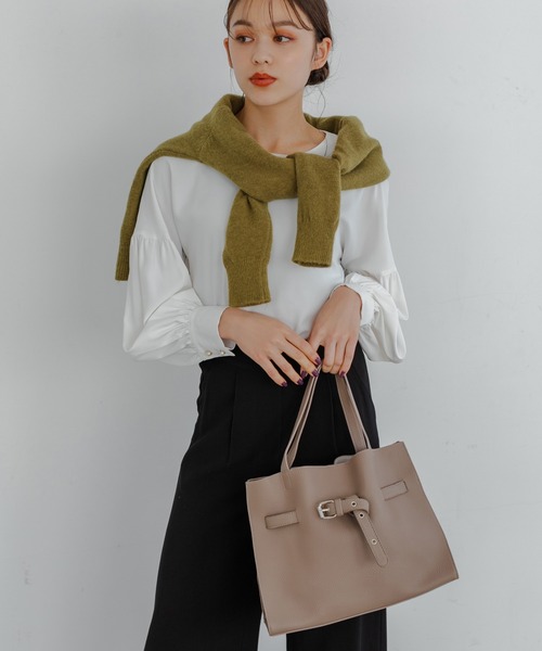 Edit Sheen(エディットシーン)の「ベルトデザインハンドバッグ(ラージ)(ハンドバッグ・レディース・ブラック/グレー/モカ・FREE)」の3枚目の写真