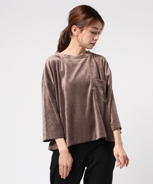 STYLEBLOCK（スタイルブロック）の「ベロア五分袖カットソー（Tシャツ/カットソー・レディース・ブラック/ブラウン/バーガンディー/アッシュグレー・M）」の3枚目の写真