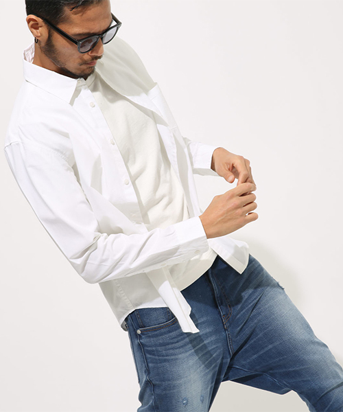 AZUL by moussy（アズールバイマウジー）の「COTTON DUNP BASIC SHIRT/コットンダンプベーシックシャツ（シャツ/ブラウス・メンズ・ホワイト/ベージュ/ネイビー/ピンク/ブラック系その他・SMALL/MEDIUM/LARGE/X-LARGE）」の6枚目の写真