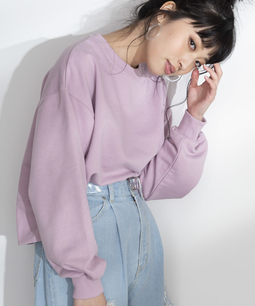 WEGO（ウィゴー）の「WEGO/カットリブショートスウェット（スウェット・レディース・ベージュ/オフホワイト/ピンク/ライトパープル・FREE）」の4枚目の写真