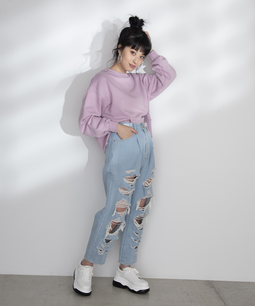 WEGO（ウィゴー）の「WEGO/カットリブショートスウェット（スウェット・レディース・ベージュ/オフホワイト/ピンク/ライトパープル・FREE）」の14枚目の写真