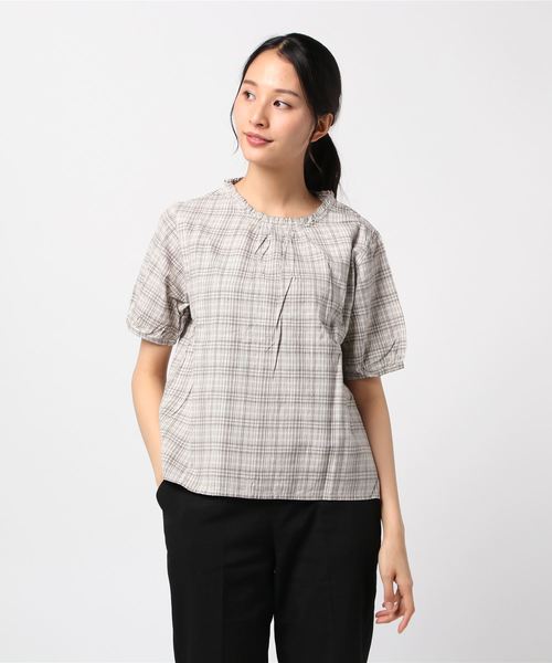 ehka sopo（エヘカソポ）の「チェックアソートフリルブラウス（シャツ/ブラウス・レディース・ベージュ/グレー/ミント/キナリ・ﾌﾘ-）」の4枚目の写真