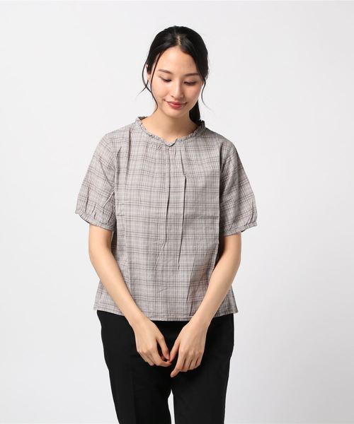 ehka sopo（エヘカソポ）の「チェックアソートフリルブラウス（シャツ/ブラウス・レディース・ベージュ/グレー/ミント/キナリ・ﾌﾘ-）」の3枚目の写真