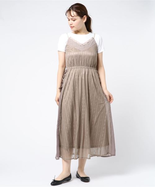 axes femme ワンピース ハイウエストフラシワンピース