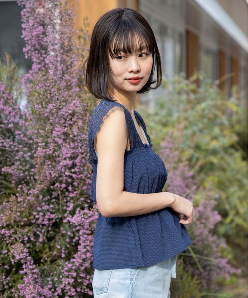 flower（フラワー）の「フルブルームトップ（シャツ/ブラウス・レディース・ホワイト/ネイビー・FREE）」の4枚目の写真