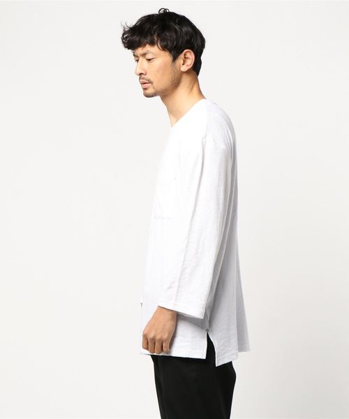 TRAP/U (トラップユー)の「【69】【TRAP/U】ヘリンボーンジャガード ビッグカットソー(Tシャツ/カットソー・メンズ・ホワイト/モカ/ベージュ/ライトピンク・MEDIUM/LARGE)」の14枚目の写真