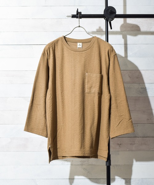 TRAP/U (トラップユー)の「【69】【TRAP/U】ヘリンボーンジャガード ビッグカットソー(Tシャツ/カットソー・メンズ・ホワイト/モカ/ベージュ/ライトピンク・MEDIUM/LARGE)」の7枚目の写真