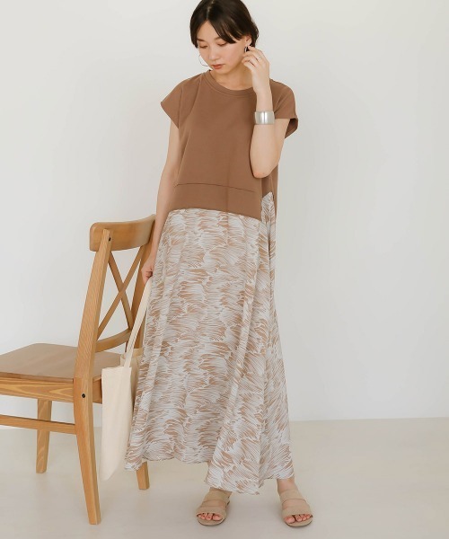 Bab（バブ）の「【WEB限定】スウェット×柄切替ワンピース（ワンピース・レディース・ブラック/ベージュ/モカ・FREE）」の3枚目の写真