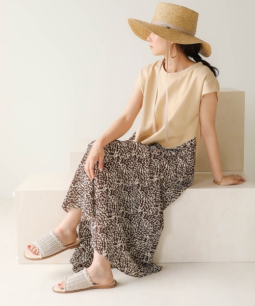 Bab（バブ）の「【WEB限定】スウェット×柄切替ワンピース（ワンピース・レディース・ブラック/ベージュ/モカ・FREE）」の4枚目の写真