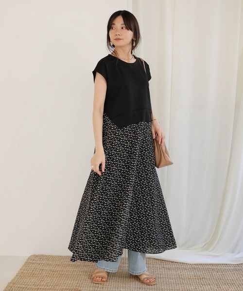 Bab（バブ）の「【WEB限定】スウェット×柄切替ワンピース（ワンピース・レディース・ブラック/ベージュ/モカ・FREE）」の22枚目の写真