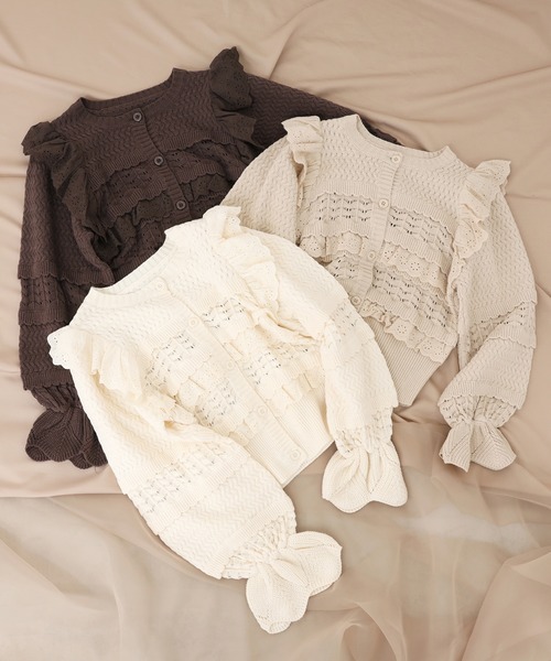 one after another NICE CLAUP（ワンアフターアナザーナイスクラップ）の「フリルニットカーディガン（カーディガン/ボレロ・レディース・アイボリー/ブラウン/ベージュ・FREE）」の9枚目の写真