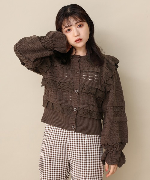 one after another NICE CLAUP（ワンアフターアナザーナイスクラップ）の「フリルニットカーディガン（カーディガン/ボレロ・レディース・アイボリー/ブラウン/ベージュ・FREE）」の22枚目の写真
