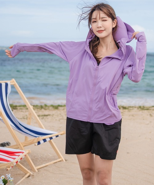 TeddyShop（テディショップ）の「【UVカット率 99%以上/大きいサイズ有】レディース サムホール付きジップアップラッシュガード パーカー 水陸両用 水着体型カバー（ラッシュガード・レディース・ピンク/ブラック/グレー/ライトブルー/ホワイト/ピンク系その他/パープル/ネイビー・L/S/LL/M）」の6枚目の写真