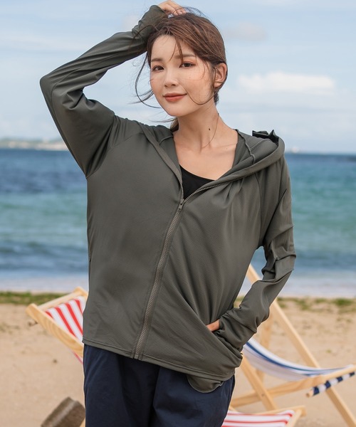 TeddyShop（テディショップ）の「【UVカット率 99%以上/大きいサイズ有】レディース サムホール付きジップアップラッシュガード パーカー 水陸両用 水着体型カバー（ラッシュガード・レディース・ピンク/ブラック/グレー/ライトブルー/ホワイト/ピンク系その他/パープル/ネイビー・L/S/LL/M）」の16枚目の写真