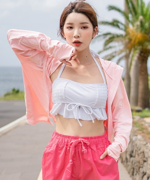 TeddyShop（テディショップ）の「【UVカット率 99%以上/大きいサイズ有】レディース サムホール付きジップアップラッシュガード パーカー 水陸両用 水着体型カバー（ラッシュガード・レディース・ピンク/ブラック/グレー/ライトブルー/ホワイト/ピンク系その他/パープル/ネイビー・L/S/LL/M）」の11枚目の写真