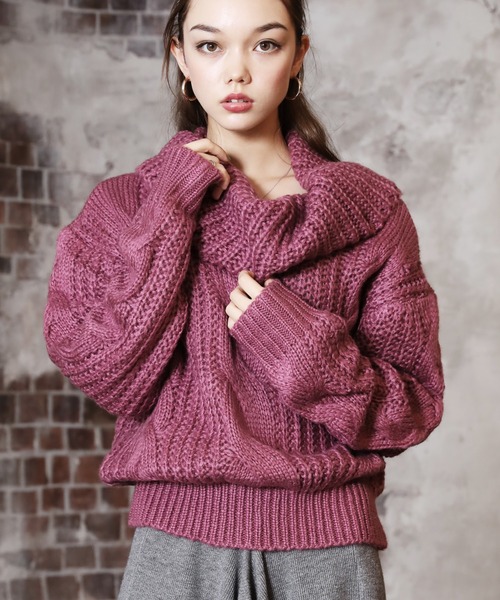 ARCANUM DESIGN（アルカナムデザイン）の「タートルケーブルニット（ニット/セーター・レディース・グレー/ベージュ/グリーン/パープル・FREE）」の4枚目の写真