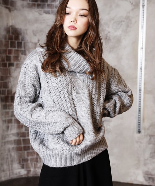 ARCANUM DESIGN（アルカナムデザイン）の「タートルケーブルニット（ニット/セーター・レディース・グレー/ベージュ/グリーン/パープル・FREE）」の2枚目の写真