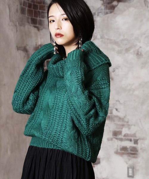 ARCANUM DESIGN（アルカナムデザイン）の「タートルケーブルニット（ニット/セーター・レディース・グレー/ベージュ/グリーン/パープル・FREE）」の3枚目の写真