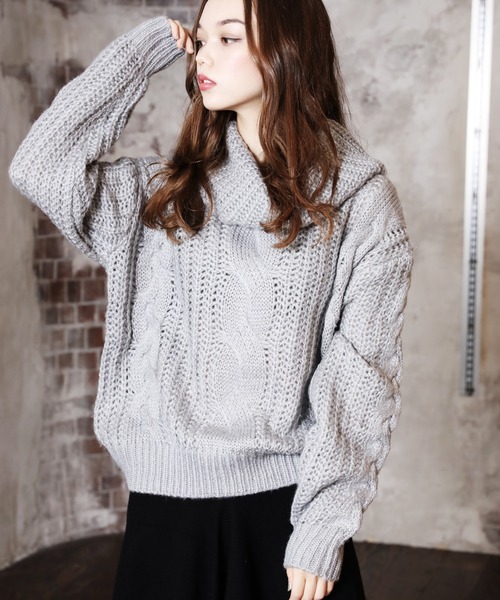 ARCANUM DESIGN（アルカナムデザイン）の「タートルケーブルニット（ニット/セーター・レディース・グレー/ベージュ/グリーン/パープル・FREE）」の5枚目の写真