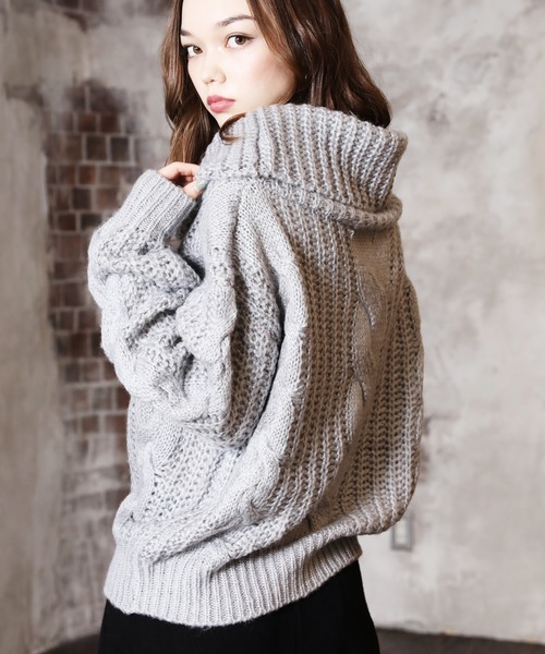 ARCANUM DESIGN（アルカナムデザイン）の「タートルケーブルニット（ニット/セーター・レディース・グレー/ベージュ/グリーン/パープル・FREE）」の6枚目の写真