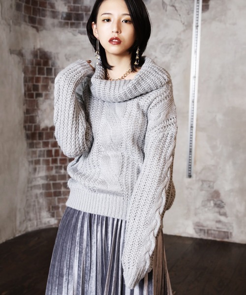 ARCANUM DESIGN（アルカナムデザイン）の「タートルケーブルニット（ニット/セーター・レディース・グレー/ベージュ/グリーン/パープル・FREE）」の7枚目の写真