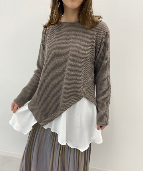 Ambre Neige（アンブルネージュ）の「レイヤード風トップス／【WEB/EC限定商品】（ニット/セーター・レディース・ブラック/モカ・FREE）」の5枚目の写真