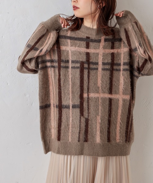 natural couture（ナチュラルクチュール）の「シャギーチェックゆったりニット（ニット/セーター・レディース・ブラック/ベージュ/アイボリー・FREE）」の15枚目の写真