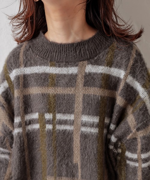 natural couture（ナチュラルクチュール）の「シャギーチェックゆったりニット（ニット/セーター・レディース・ブラック/ベージュ/アイボリー・FREE）」の18枚目の写真