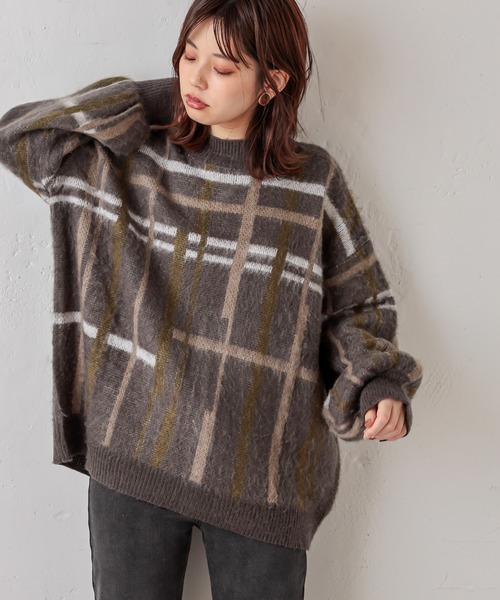 natural couture（ナチュラルクチュール）の「シャギーチェックゆったりニット（ニット/セーター・レディース・ブラック/ベージュ/アイボリー・FREE）」の10枚目の写真