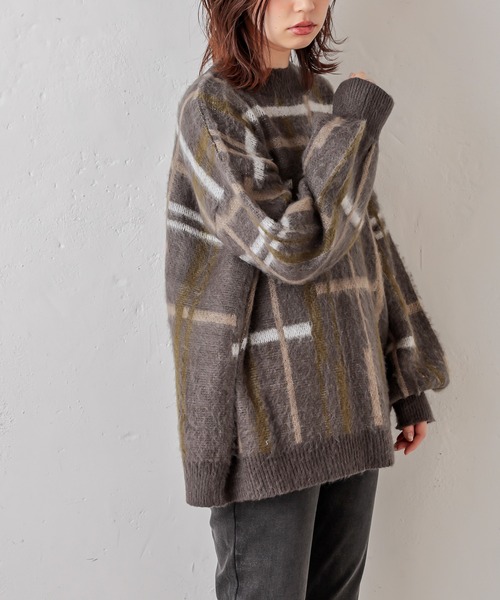 natural couture（ナチュラルクチュール）の「シャギーチェックゆったりニット（ニット/セーター・レディース・ブラック/ベージュ/アイボリー・FREE）」の17枚目の写真