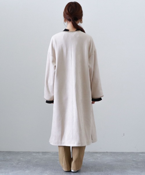 archives（アルシーヴ）の「パイピングコート（ノーカラーコート・レディース・アイボリー/グレイッシュベージュ/ブルー・MEDIUM）」の10枚目の写真