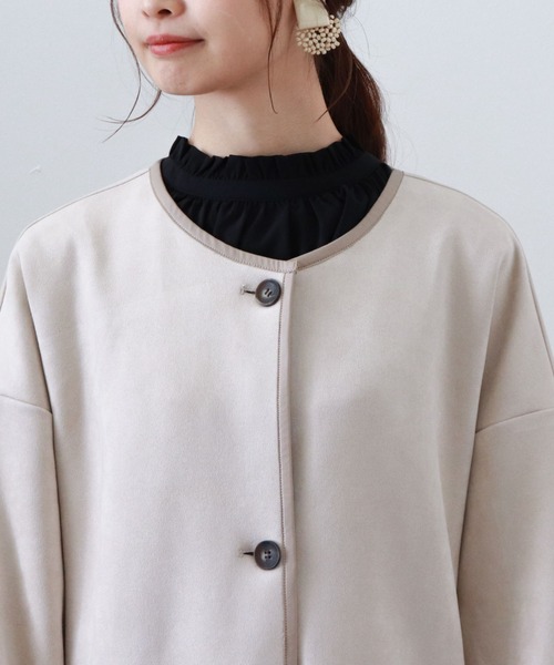 archives（アルシーヴ）の「パイピングコート（ノーカラーコート・レディース・アイボリー/グレイッシュベージュ/ブルー・MEDIUM）」の14枚目の写真