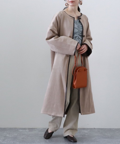 archives（アルシーヴ）の「パイピングコート（ノーカラーコート・レディース・アイボリー/グレイッシュベージュ/ブルー・MEDIUM）」の15枚目の写真