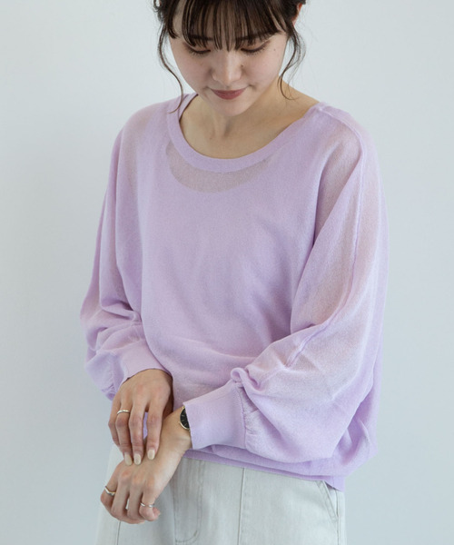 Sugar spoon（シュガースプーン）の「・SUGARSPOON 2wayシアーニットプルオーバー＊（Tシャツ/カットソー・レディース・ピンク/ラベンダー/ライトベージュ/ブラック/ミント/イエロー・FREE）」の4枚目の写真