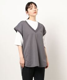 Samansa Mos2 blue | スウェットベストロンTセット(Tシャツ/カットソー)