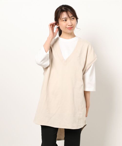 Samansa Mos2 blue(サマンサモスモスブルー)の「スウェットベストロンTセット(Tシャツ/カットソー・レディース・チャコール/ベージュ/キナリ・フリ-)」の7枚目の写真
